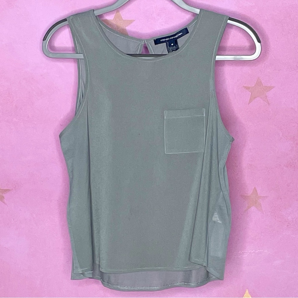 French Connection Sage Green Sleeveless Blouse Semi Sheer Size Medium